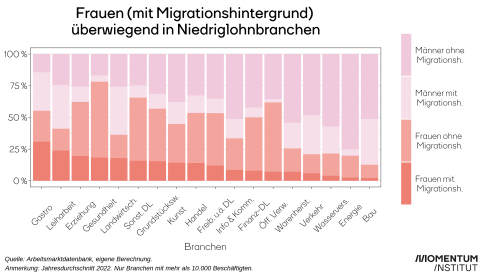 Grafik Weltfrauentag Einkommensungleichheit Frauen mit Migrationshintergrund häufig in Niedriglohnbranchen