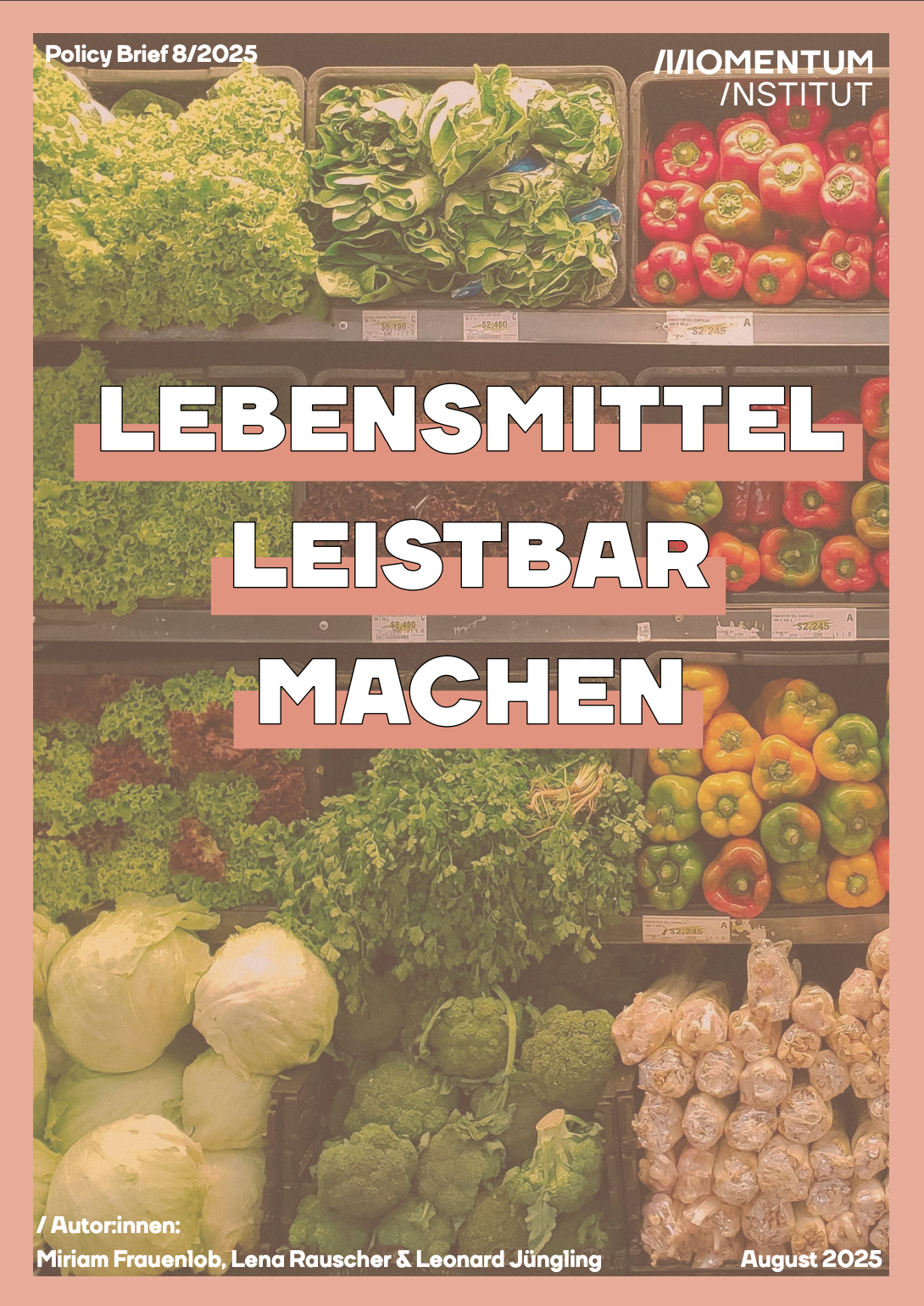Lebensmittel leistbar machen. Dieses Bild zeigt das Cover einer Publikation des Momentum Instituts.