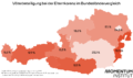 Väterbeteiligung bei der Elternkarenz im Bundesländervergleich. Diese Österreichkarte des Momentum Instituts zeigt, dass die Beteiligung der Väter in Wien mit 24,5 Prozent am höchsten ist, in Kärnten mit 12,5 Prozent am niedrigsten.